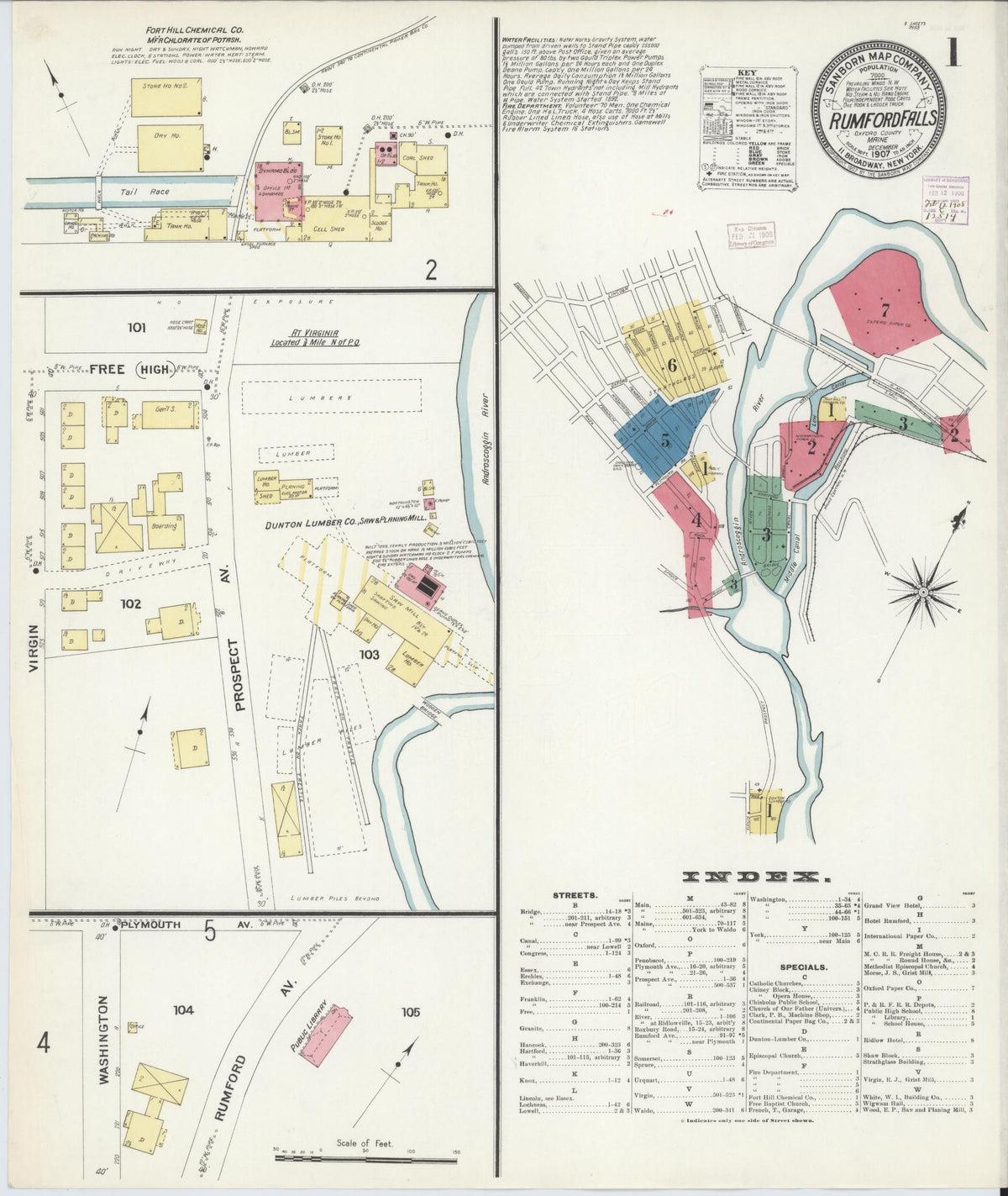 Sanborn Fire Insurance Map from Rumford Falls, Oxford County, Maine (1907), Sheet #0001 - Complete Map Set gallery image, historic Sanborn map, vintage wall art, Maine Maine