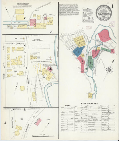 Sanborn Fire Insurance Map from Rumford Falls, Oxford County, Maine (1907), Sheet #0001 - Complete Map Set gallery image, historic Sanborn map, vintage wall art, Maine Maine