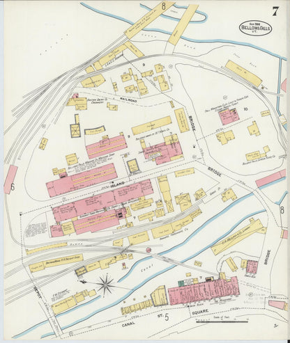 Sanborn Fire Insurance Map from Bellows Falls, Windham County, Vermont (1906), Sheet #0007 - Complete Map Set gallery image, historic Sanborn map, vintage wall art, Vermont Vermont