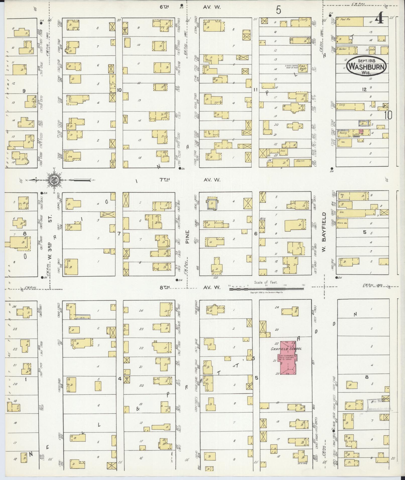 Sanborn Fire Insurance Map from Washburn, Bayfield County, Wisconsin (1918), Sheet #0004 - Historic Sanborn Fire Insurance Map Print, vintage old map wall art, antique decor, genealogy gift, Wisconsin Wisconsin map