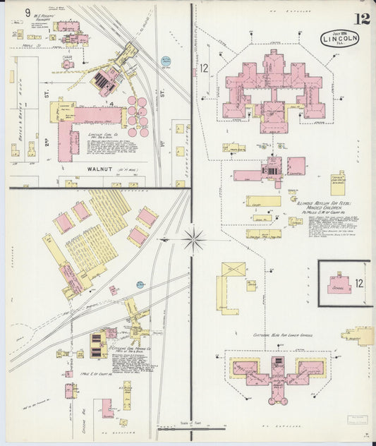 Sanborn Fire Insurance Map from Lincoln, Logan County, Illinois (1896), Sheet #0012 - Historic Sanborn Fire Insurance Map Print, vintage old map wall art, antique decor, genealogy gift, Illinois Illinois map