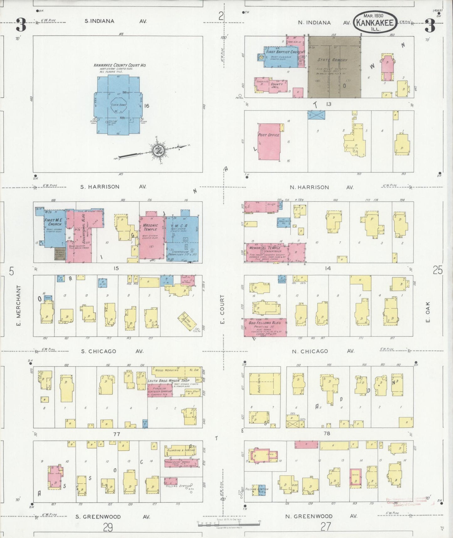 Sanborn Fire Insurance Map from Kankakee, Kankakee County, Illinois (1930), Sheet #0003 - Historic Sanborn Fire Insurance Map Print, vintage old map wall art, antique decor, genealogy gift, Illinois Illinois map