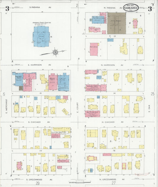 Sanborn Fire Insurance Map from Kankakee, Kankakee County, Illinois (1930), Sheet #0003 - Historic Sanborn Fire Insurance Map Print, vintage old map wall art, antique decor, genealogy gift, Illinois Illinois map