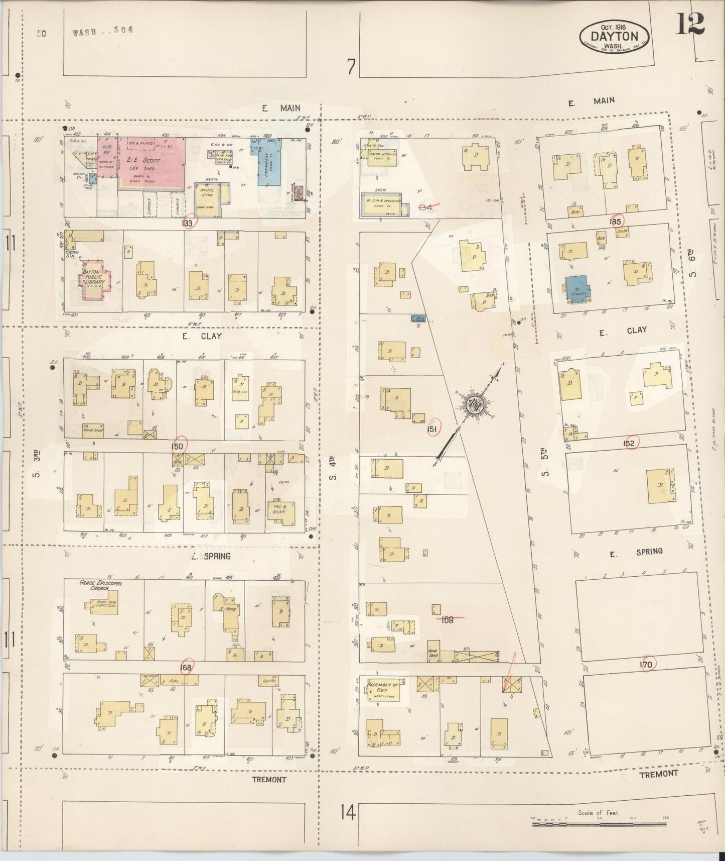 Sanborn Fire Insurance Map from Dayton, Columbia County, Washington (1943), Sheet #0012 - Historic Sanborn Fire Insurance Map Print, vintage old map wall art, antique decor, genealogy gift, Washington Washington map
