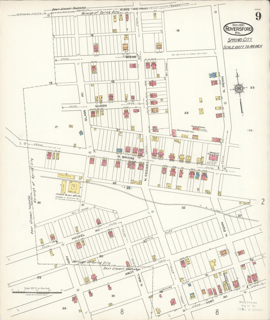 Sanborn Fire Insurance Map from Royersford, Montgomery County, Pennsylvania (1921), Sheet #0009 - Historic Sanborn Fire Insurance Map Print, vintage old map wall art, antique decor, genealogy gift, Pennsylvania Pennsylvania map