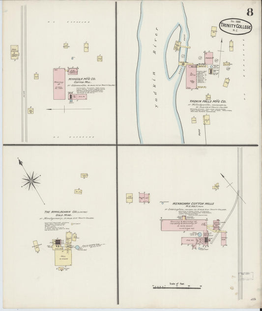 Sanborn Fire Insurance Map from Trinity College, Randolph County, North Carolina (1888), Sheet #0008 - Historic Sanborn Fire Insurance Map Print, vintage old map wall art, antique decor, genealogy gift, North Carolina North Carolina map