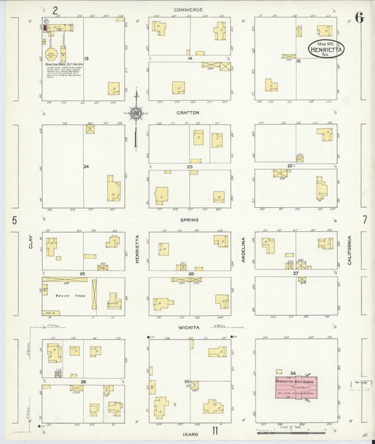 Sanborn Fire Insurance Map from Henrietta, Clay County, Texas (1912), Sheet #0006 - Historic Sanborn Fire Insurance Map Print, vintage old map wall art, antique decor, genealogy gift, Texas Texas map