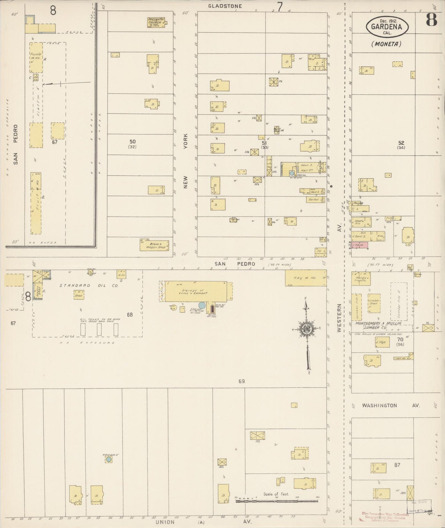 Sanborn Fire Insurance Map from Gardena, Los Angeles County, California (1912), Sheet #0008 - Historic Sanborn Fire Insurance Map Print, vintage old map wall art, antique decor, genealogy gift, California California map