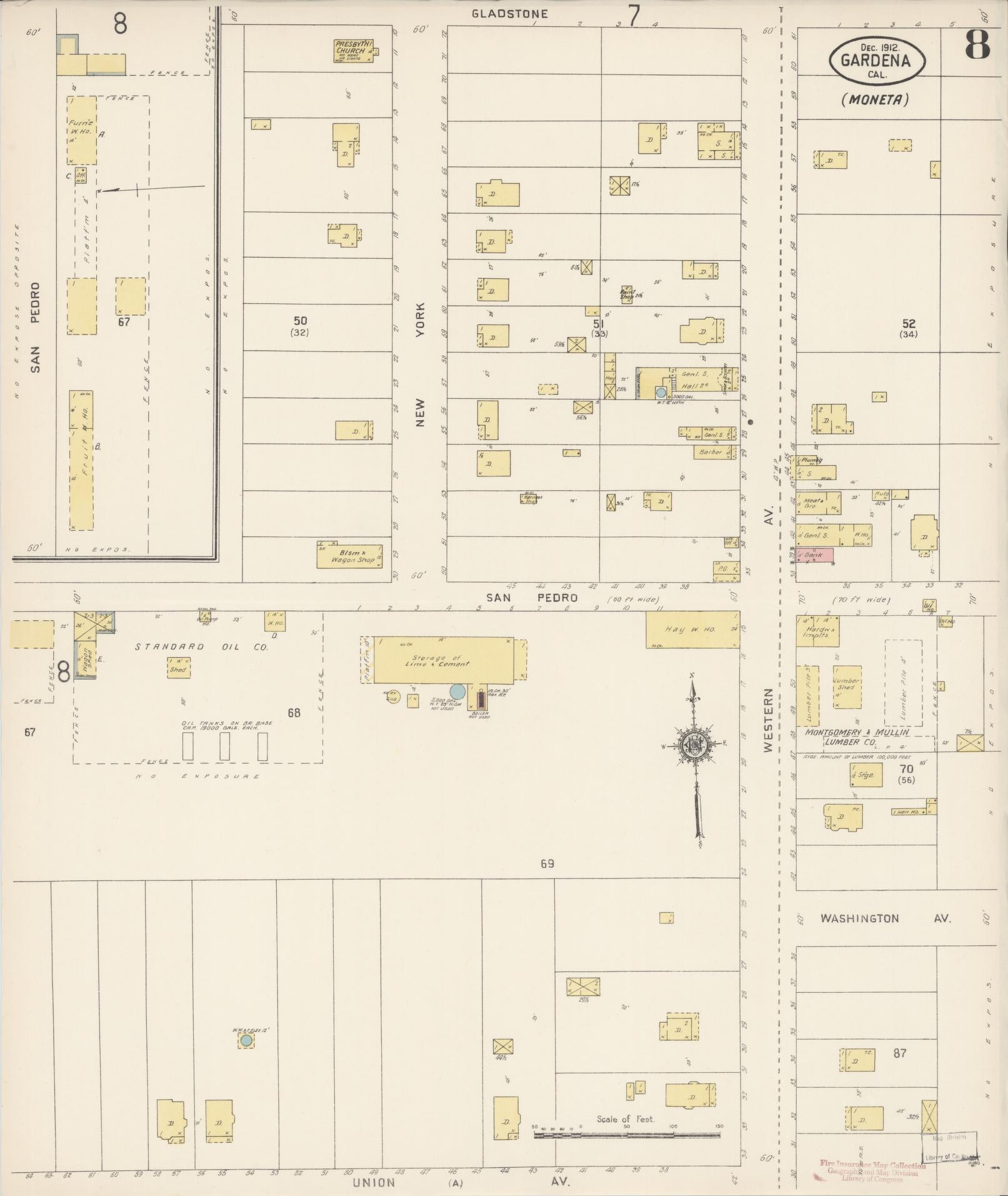 Sanborn Fire Insurance Map from Gardena, Los Angeles County, California (1912), Sheet #0008 - Historic Sanborn Fire Insurance Map Print, vintage old map wall art, antique decor, genealogy gift, California California map