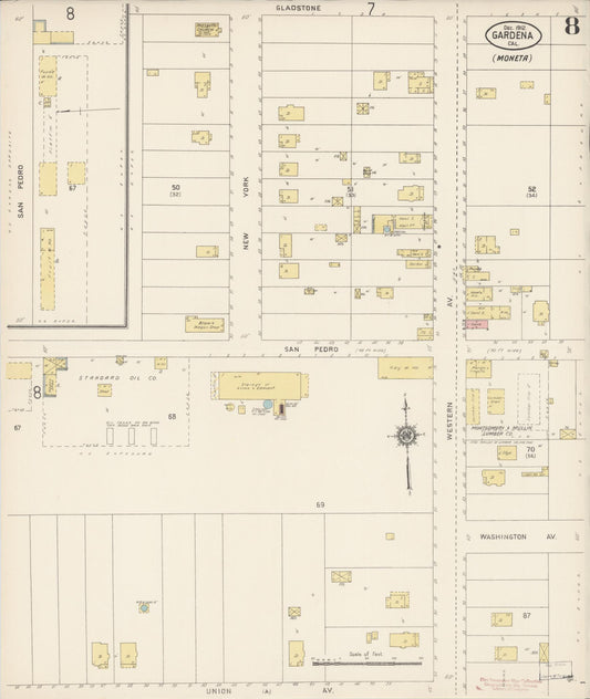 Sanborn Fire Insurance Map from Gardena, Los Angeles County, California (1912), Sheet #0008 - Historic Sanborn Fire Insurance Map Print, vintage old map wall art, antique decor, genealogy gift, California California map