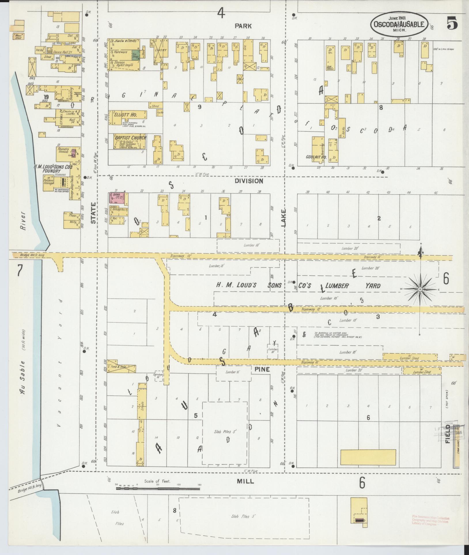 Sanborn Fire Insurance Map from Oscoda, Iosco County, Michigan (1901), Sheet #0005 - Complete Map Set gallery image, historic Sanborn map, vintage wall art, Michigan Michigan