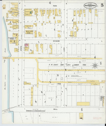 Sanborn Fire Insurance Map from Oscoda, Iosco County, Michigan (1901), Sheet #0005 - Complete Map Set gallery image, historic Sanborn map, vintage wall art, Michigan Michigan