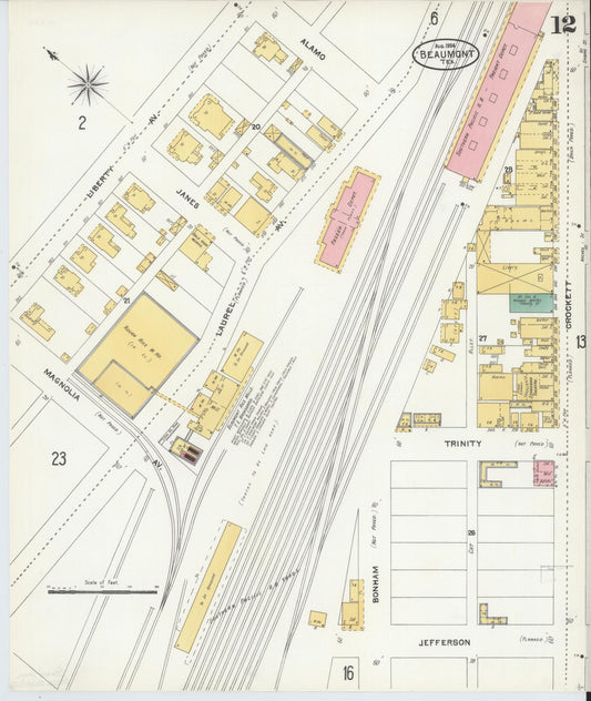 Sanborn Fire Insurance Map from Beaumont, Jefferson County, Texas (1904), Sheet #0012 - Historic Sanborn Fire Insurance Map Print, vintage old map wall art, antique decor, genealogy gift, Texas Texas map