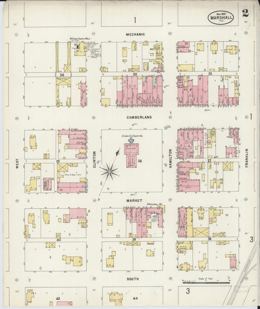 Sanborn Fire Insurance Map from Marshall, Clark County, Illinois (1897), Sheet #0002 - Historic Sanborn Fire Insurance Map Print, vintage old map wall art, antique decor, genealogy gift, Illinois Illinois map