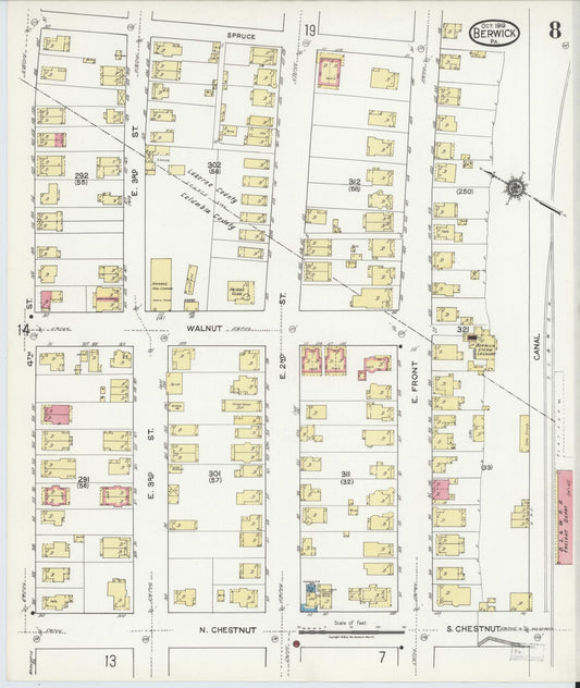 Sanborn Fire Insurance Map from Berwick, Columbia County, Pennsylvania (1918), Sheet #0008 - Historic Sanborn Fire Insurance Map Print, vintage old map wall art, antique decor, genealogy gift, Pennsylvania Pennsylvania map