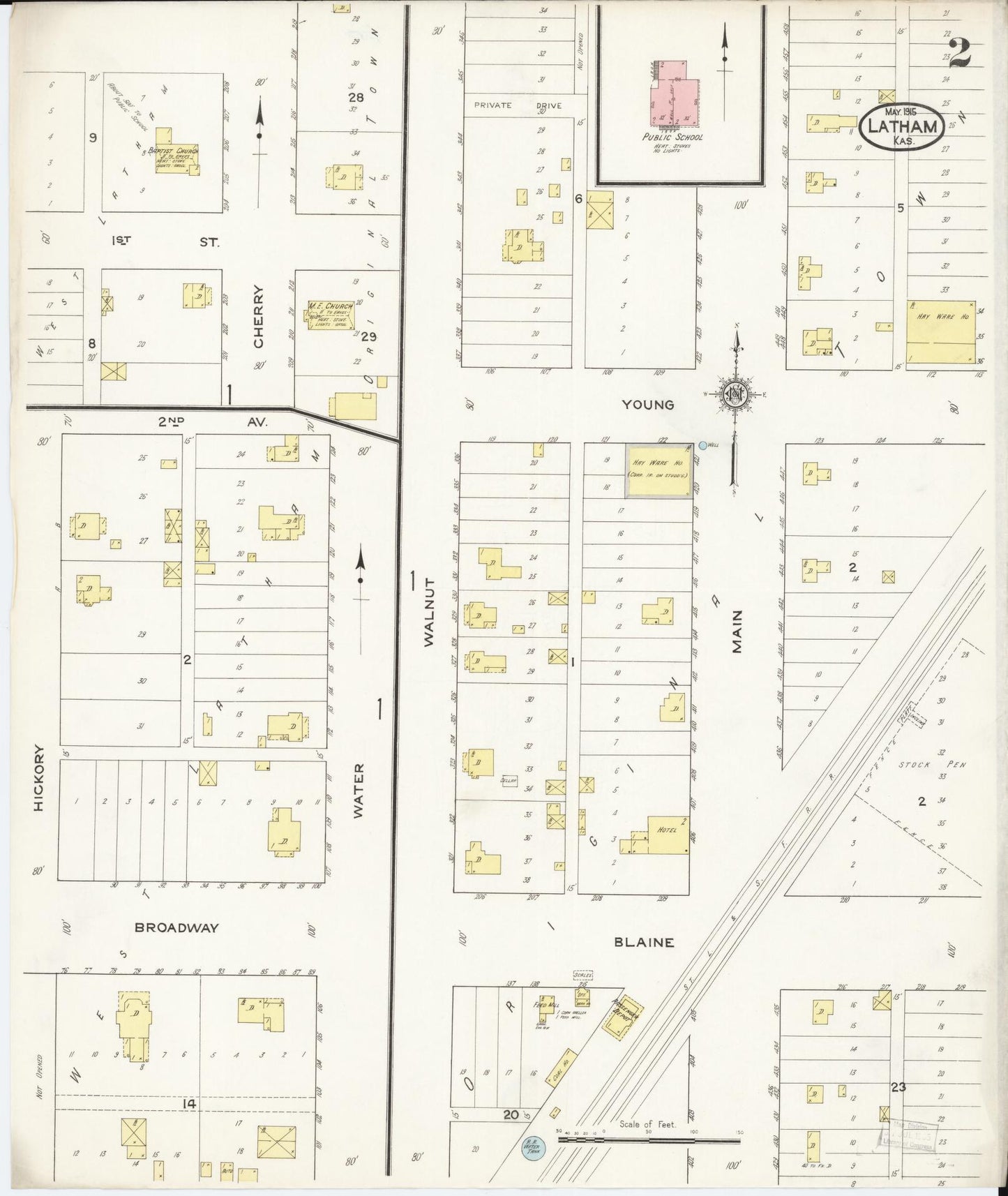 Sanborn Fire Insurance Map from Latham, Butler County, Kansas (1915), Sheet #0002 - Historic Sanborn Fire Insurance Map Print, vintage old map wall art, antique decor, genealogy gift, Kansas Kansas map