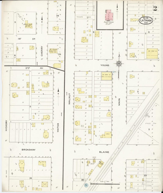 Sanborn Fire Insurance Map from Latham, Butler County, Kansas (1915), Sheet #0002 - Historic Sanborn Fire Insurance Map Print, vintage old map wall art, antique decor, genealogy gift, Kansas Kansas map