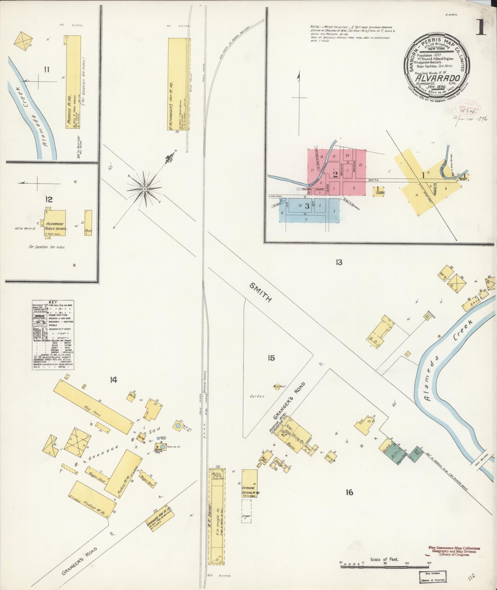 Sanborn Fire Insurance Map from Alvarado, Alameda County, California (1896), Sheet #0001 - Historic Sanborn Fire Insurance Map Print, vintage old map wall art, antique decor, genealogy gift, California California map