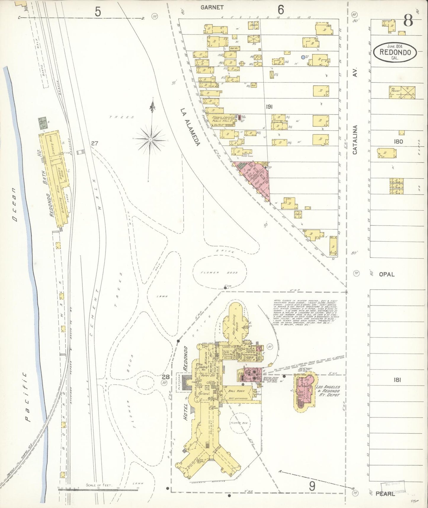 Sanborn Fire Insurance Map from Redondo Beach, Los Angeles County, California (1904), Sheet #0008 - Complete Map Set gallery image, historic Sanborn map, vintage wall art, California California