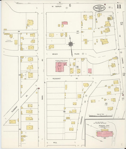 Sanborn Fire Insurance Map from Prescott, Yavapai County, Arizona (1910), Sheet #0011 - Historic Sanborn Fire Insurance Map Print, vintage old map wall art, antique decor, genealogy gift, Arizona Arizona map