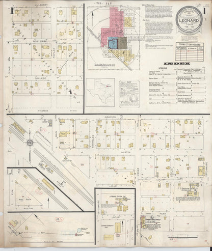 Sanborn Fire Insurance Map from Leonard, Fannin County, Texas (1945), Sheet #0001 - Complete Map Set gallery image, historic Sanborn map, vintage wall art, Texas Texas