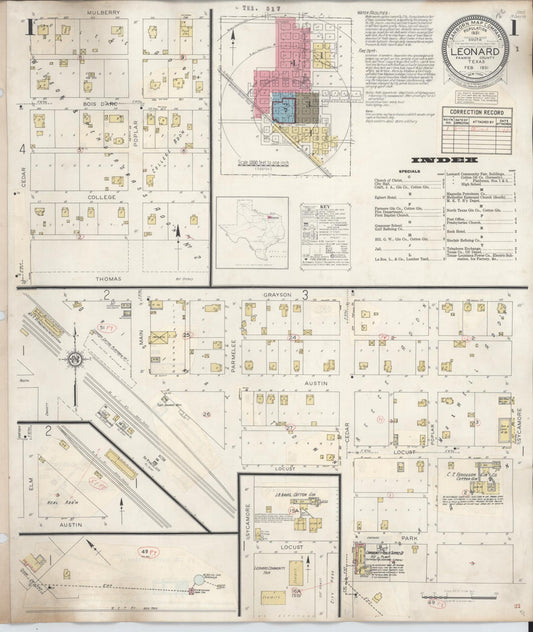 Sanborn Fire Insurance Map from Leonard, Fannin County, Texas (1945), Sheet #0001 - Complete Map Set gallery image, historic Sanborn map, vintage wall art, Texas Texas