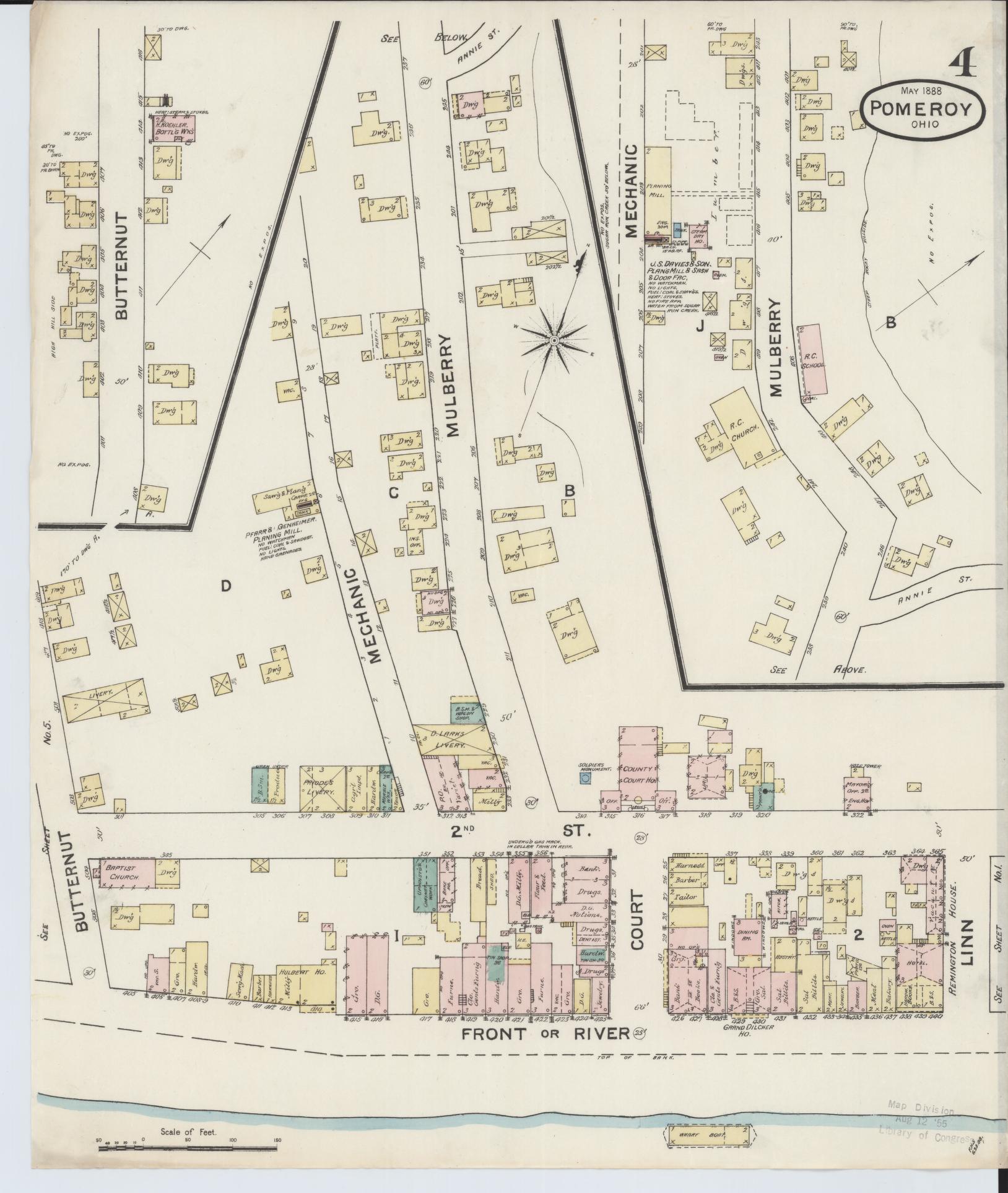 Sanborn Fire Insurance Map from Pomeroy, Meigs County, Ohio (1888), Sheet #0004 - Complete Map Set gallery image, historic Sanborn map, vintage wall art, Ohio Ohio