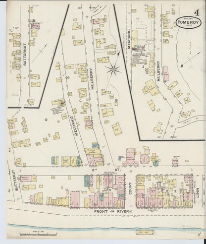 Sanborn Fire Insurance Map from Pomeroy, Meigs County, Ohio (1888), Sheet #0004 - Complete Map Set gallery image, historic Sanborn map, vintage wall art, Ohio Ohio