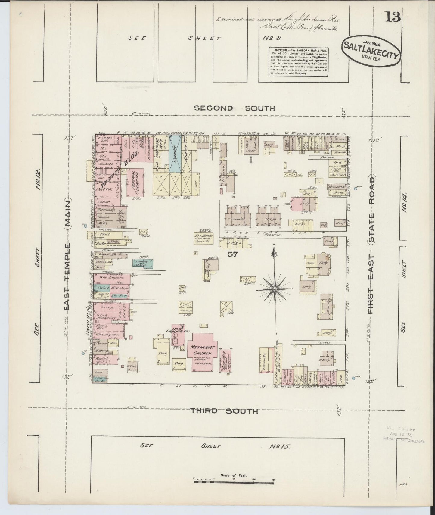 Sanborn Fire Insurance Map from Salt Lake City, Salt Lake County, Utah (1884), Sheet #0013 - Complete Map Set gallery image, historic Sanborn map, vintage wall art, Utah Utah