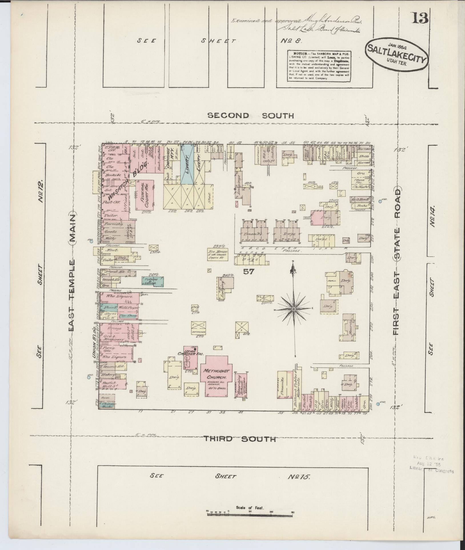 Sanborn Fire Insurance Map from Salt Lake City, Salt Lake County, Utah (1884), Sheet #0013 - Complete Map Set gallery image, historic Sanborn map, vintage wall art, Utah Utah