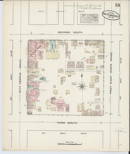 Sanborn Fire Insurance Map from Salt Lake City, Salt Lake County, Utah (1884), Sheet #0013 - Complete Map Set gallery image, historic Sanborn map, vintage wall art, Utah Utah