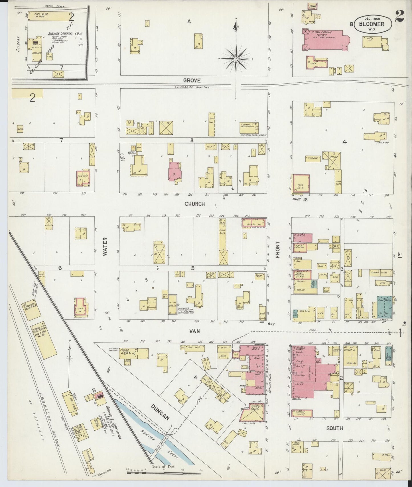 Sanborn Fire Insurance Map from Bloomer, Chippewa County, Wisconsin (1902), Sheet #0002 - Complete Map Set gallery image, historic Sanborn map, vintage wall art, Wisconsin Wisconsin
