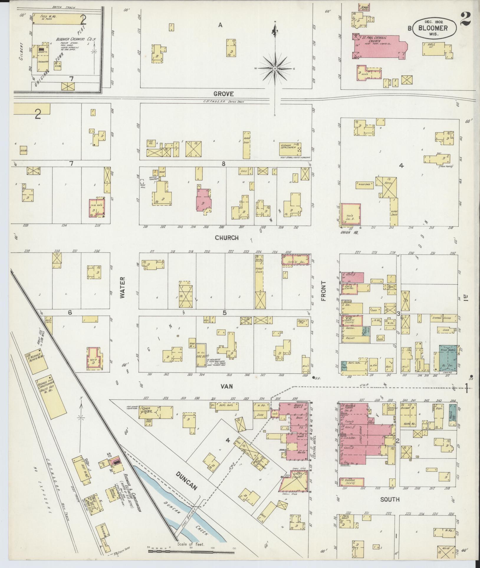 Sanborn Fire Insurance Map from Bloomer, Chippewa County, Wisconsin (1902), Sheet #0002 - Complete Map Set gallery image, historic Sanborn map, vintage wall art, Wisconsin Wisconsin