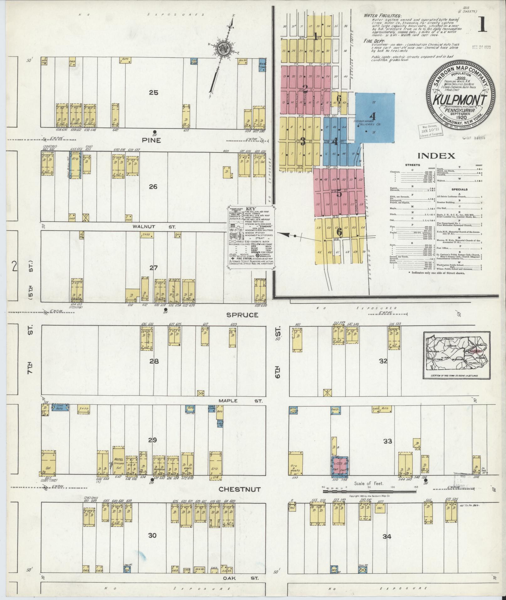 Sanborn Fire Insurance Map from Kulpmont, Northumberland County, Pennsylvania. (1920) – Historic Sanborn Fire Insurance Map Print