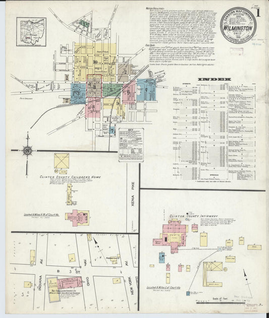 Sanborn Fire Insurance Map from Wilmington, Clinton County, Ohio (1914), Sheet #0001 - Complete Map Set gallery image, historic Sanborn map, vintage wall art, Ohio Ohio