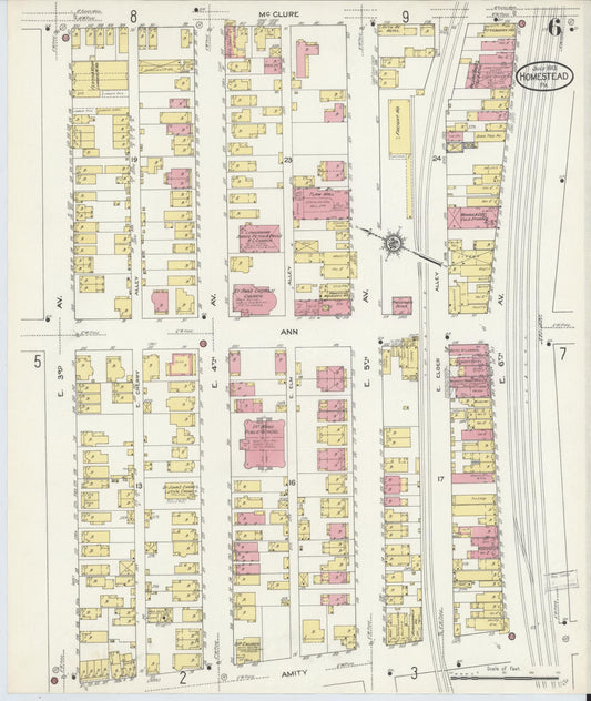 Sanborn Fire Insurance Map from Homestead, Allegheny County, Pennsylvania (1913), Sheet #0006 - Historic Sanborn Fire Insurance Map Print, vintage old map wall art, antique decor, genealogy gift, Pennsylvania Pennsylvania map