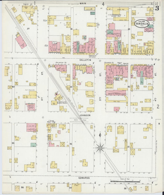 Sanborn Fire Insurance Map from Vandalia, Fayette County, Illinois (1898), Sheet #0003 - Historic Sanborn Fire Insurance Map Print, vintage old map wall art, antique decor, genealogy gift, Illinois Illinois map