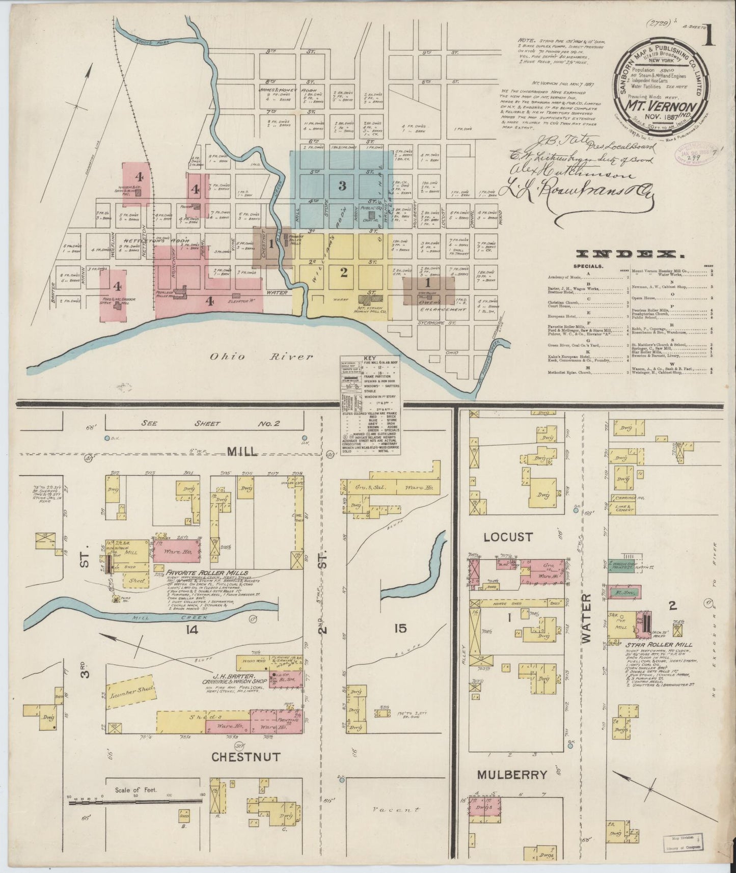 Sanborn Fire Insurance Map from Mount Vernon, Posey County, Indiana (1887), Sheet #0001 - Historic Sanborn Fire Insurance Map Print, vintage old map wall art, antique decor, genealogy gift, Indiana Indiana map