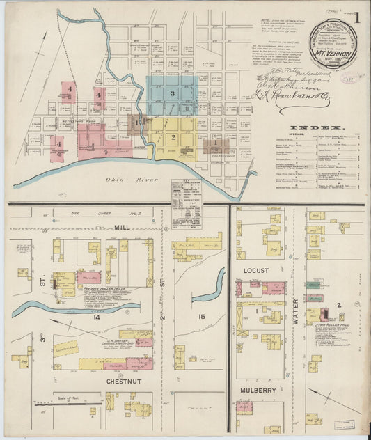 Sanborn Fire Insurance Map from Mount Vernon, Posey County, Indiana (1887), Sheet #0001 - Historic Sanborn Fire Insurance Map Print, vintage old map wall art, antique decor, genealogy gift, Indiana Indiana map