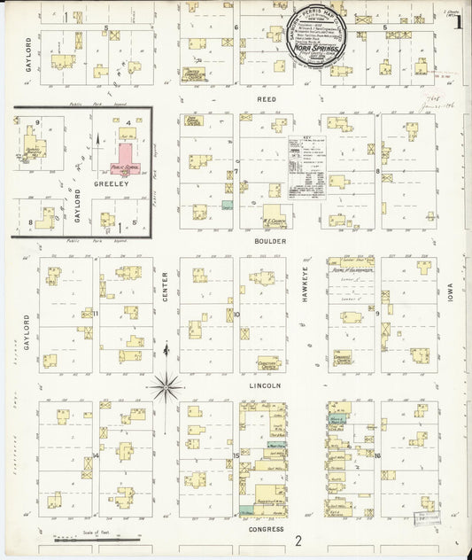 Sanborn Fire Insurance Map from Nora Springs, Floyd County, Iowa (1896), Sheet #0001 - Historic Sanborn Fire Insurance Map Print, vintage old map wall art