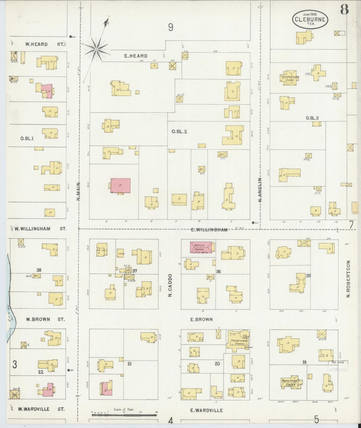 Sanborn Fire Insurance Map from Cleburne, Johnson County, Texas (1898), Sheet #0008 - Complete Map Set gallery image, historic Sanborn map, vintage wall art, Texas Texas