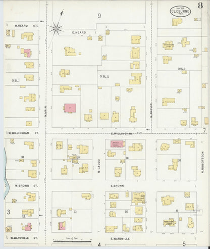 Sanborn Fire Insurance Map from Cleburne, Johnson County, Texas (1898), Sheet #0008 - Complete Map Set gallery image, historic Sanborn map, vintage wall art, Texas Texas