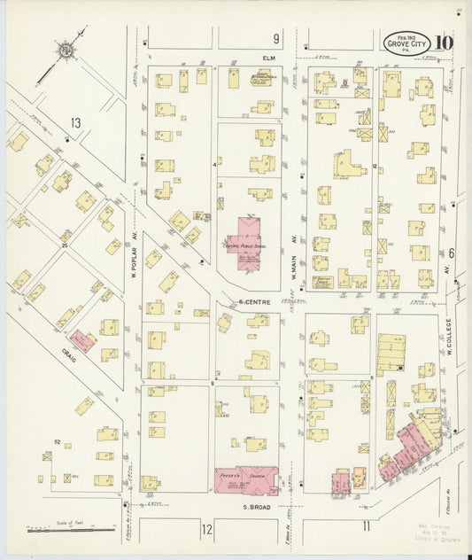 Sanborn Fire Insurance Map from Grove City, Mercer County, Pennsylvania (1912), Sheet #0010 - Historic Sanborn Fire Insurance Map Print, vintage old map wall art, antique decor, genealogy gift, Pennsylvania Pennsylvania map