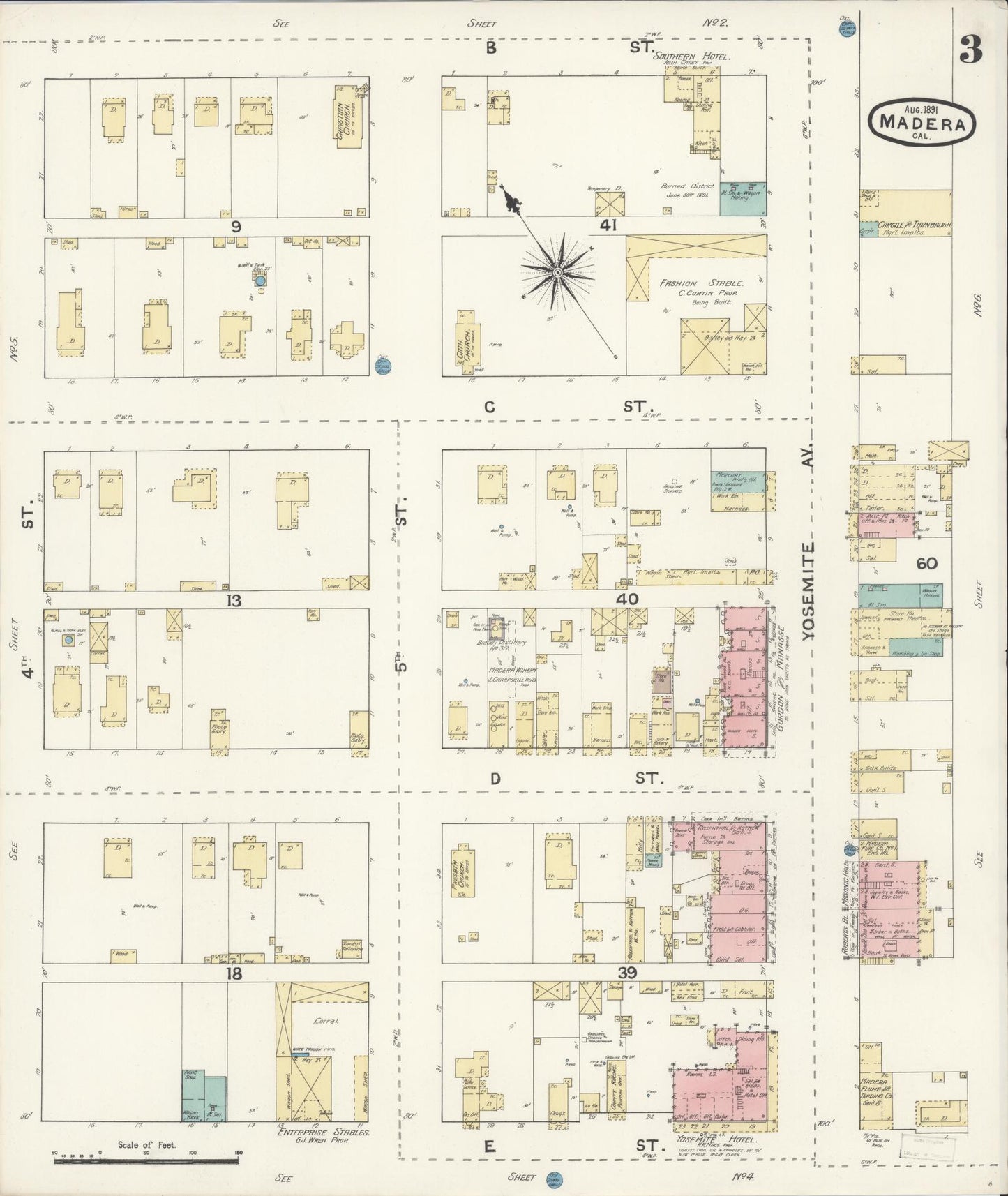 Sanborn Fire Insurance Map from Madera, Madera County, California (1891), Sheet #0003 - Historic Sanborn Fire Insurance Map Print, vintage old map wall art, antique decor, genealogy gift, California California map