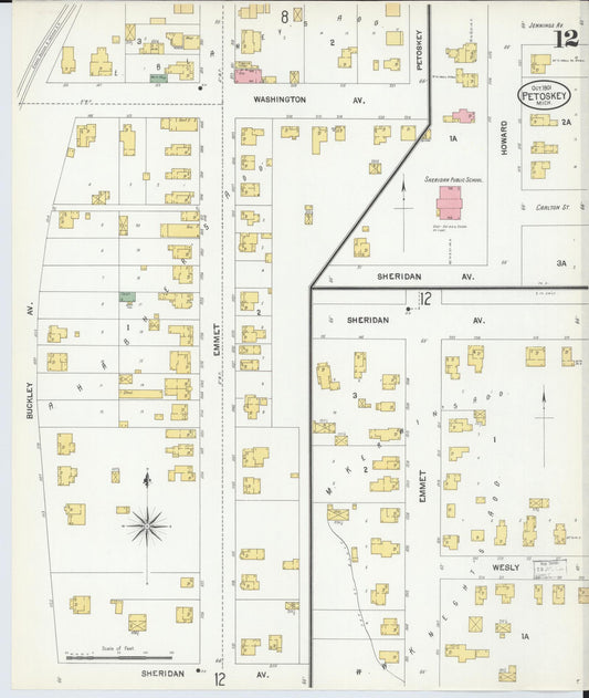 Sanborn Fire Insurance Map from Petoskey, Emmet County, Michigan (1901), Sheet #0012 - Historic Sanborn Fire Insurance Map Print, vintage old map wall art, antique decor, genealogy gift, Michigan Michigan map