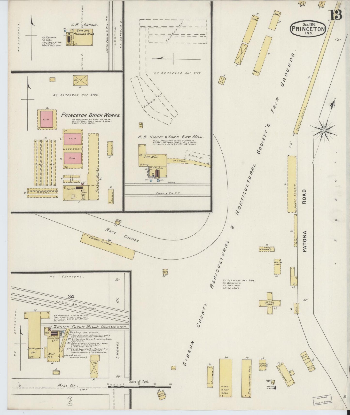 Sanborn Fire Insurance Map from Princeton, Gibson County, Indiana (1895), Sheet #0013 - Historic Sanborn Fire Insurance Map Print, vintage old map wall art, antique decor, genealogy gift, Indiana Indiana map