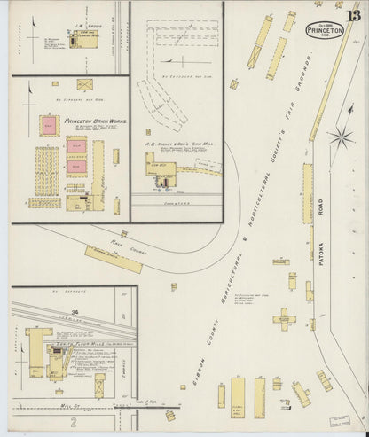 Sanborn Fire Insurance Map from Princeton, Gibson County, Indiana (1895), Sheet #0013 - Historic Sanborn Fire Insurance Map Print, vintage old map wall art, antique decor, genealogy gift, Indiana Indiana map