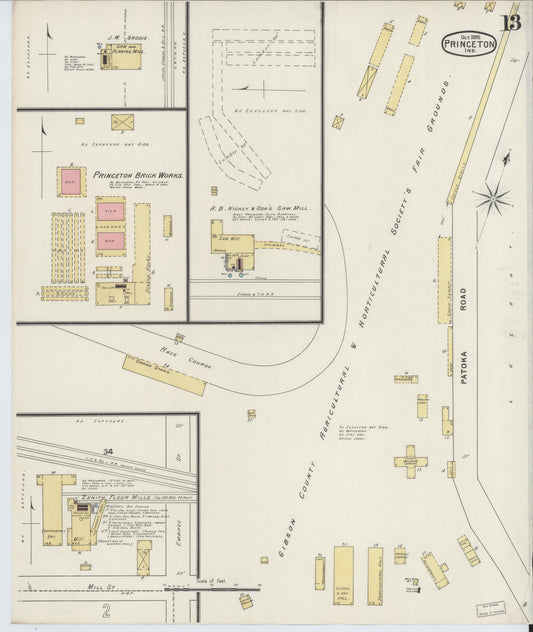 Sanborn Fire Insurance Map from Princeton, Gibson County, Indiana (1895), Sheet #0013 - Historic Sanborn Fire Insurance Map Print, vintage old map wall art, antique decor, genealogy gift, Indiana Indiana map