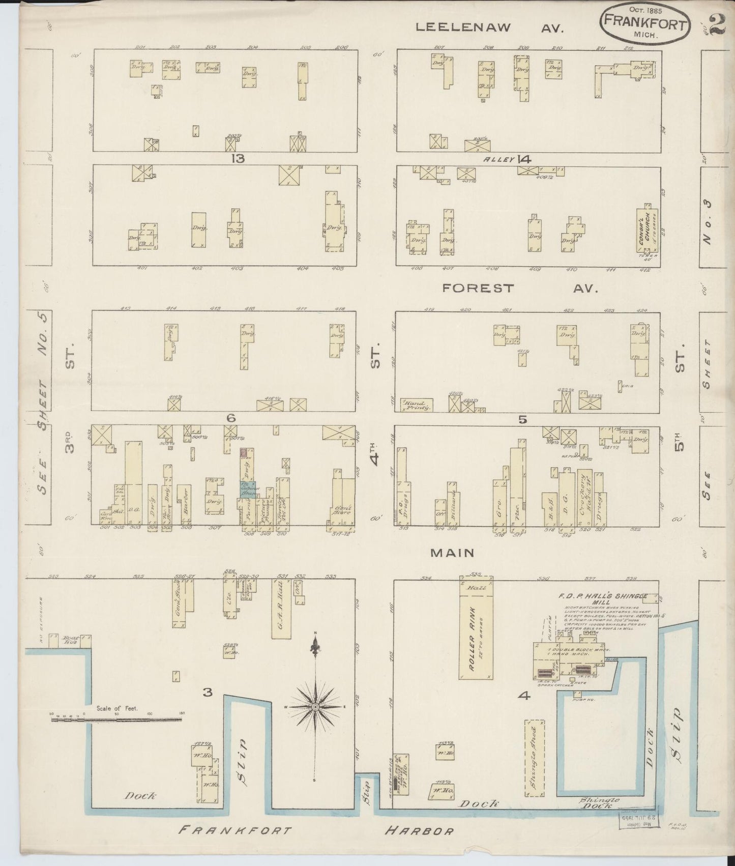 Sanborn Fire Insurance Map from Frankfort, Benzie County, Michigan (1885), Sheet #0002 - Historic Sanborn Fire Insurance Map Print, vintage old map wall art, antique decor, genealogy gift, Michigan Michigan map