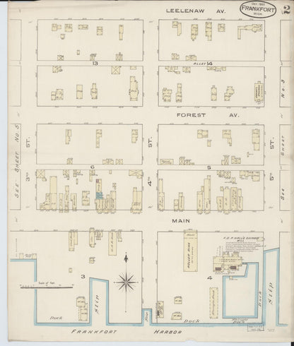 Sanborn Fire Insurance Map from Frankfort, Benzie County, Michigan (1885), Sheet #0002 - Historic Sanborn Fire Insurance Map Print, vintage old map wall art, antique decor, genealogy gift, Michigan Michigan map